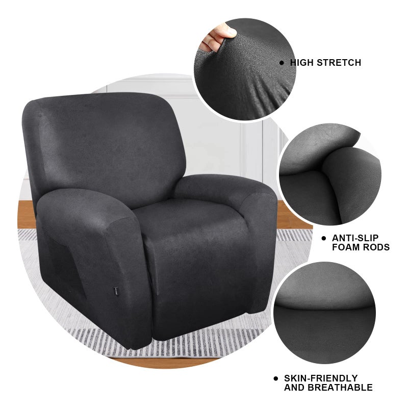 molasofa Recliner Chair Covers - 4 Pieces Leather Like Large Recliner Covers with Pocket Soft Stretch Recliner Slipcover for Lazy Boy Recliner Chair Washable Furniture Protector (Dark Grey) - Image 5